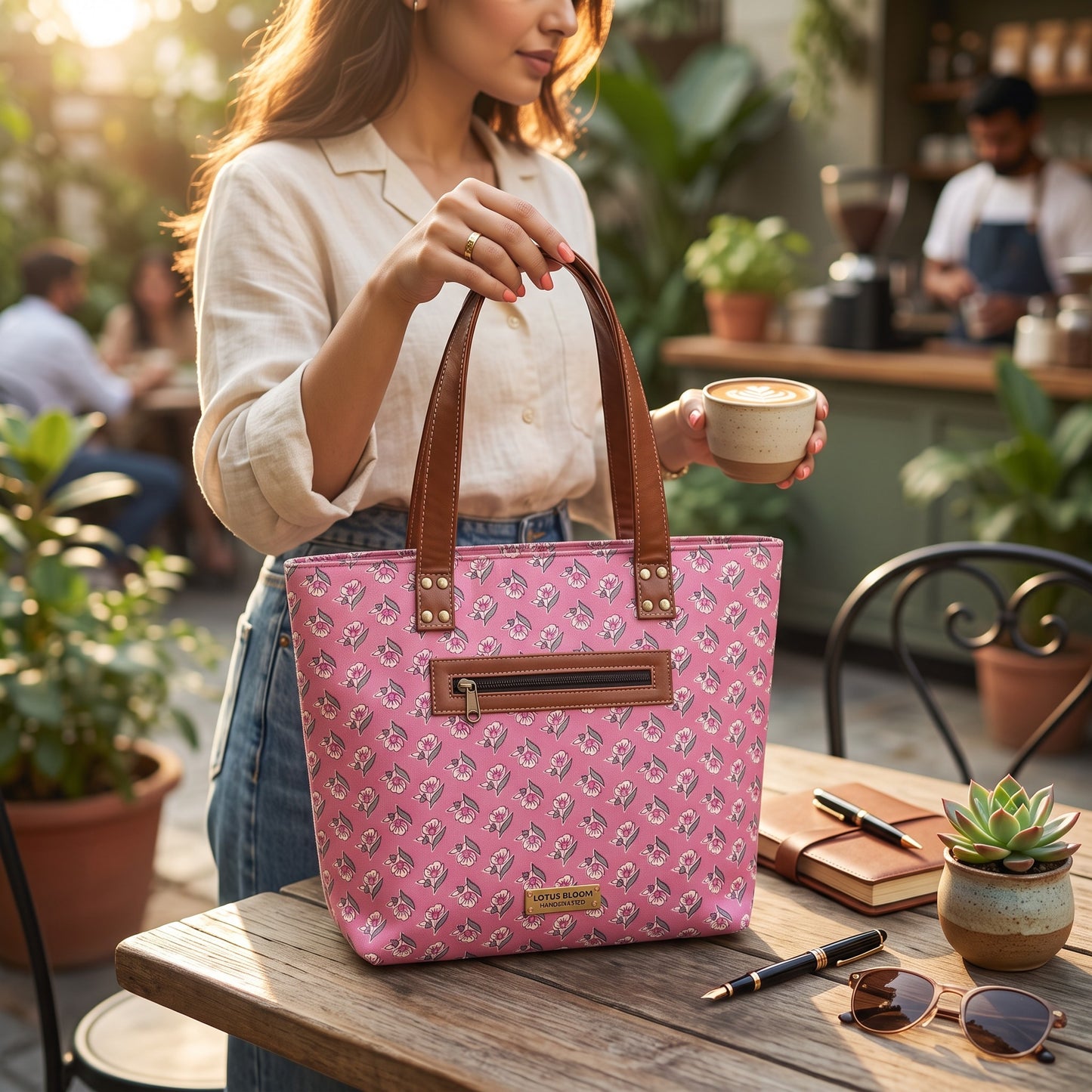 Pink Bagru Printed Tote Bag