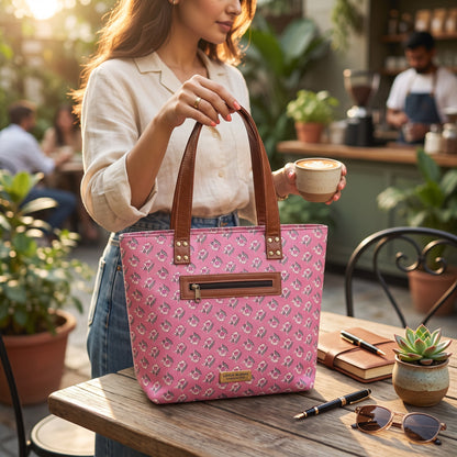 Pink Bagru Printed Tote Bag