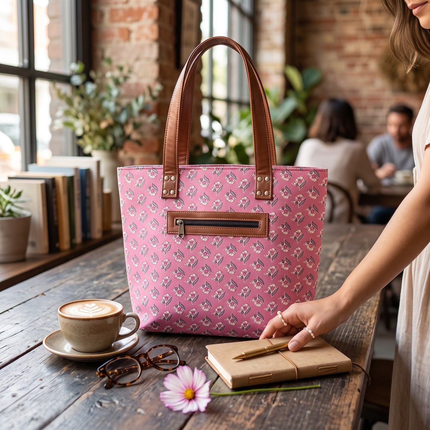 Pink Bagru Printed Tote Bag