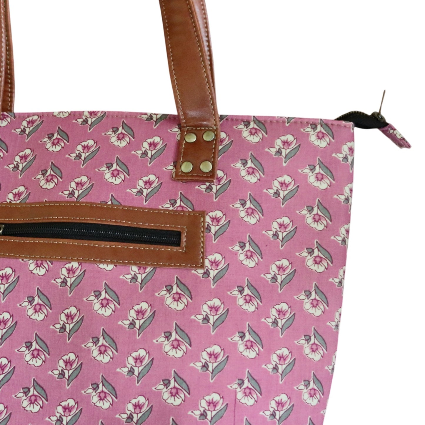 Pink Bagru Printed Tote Bag