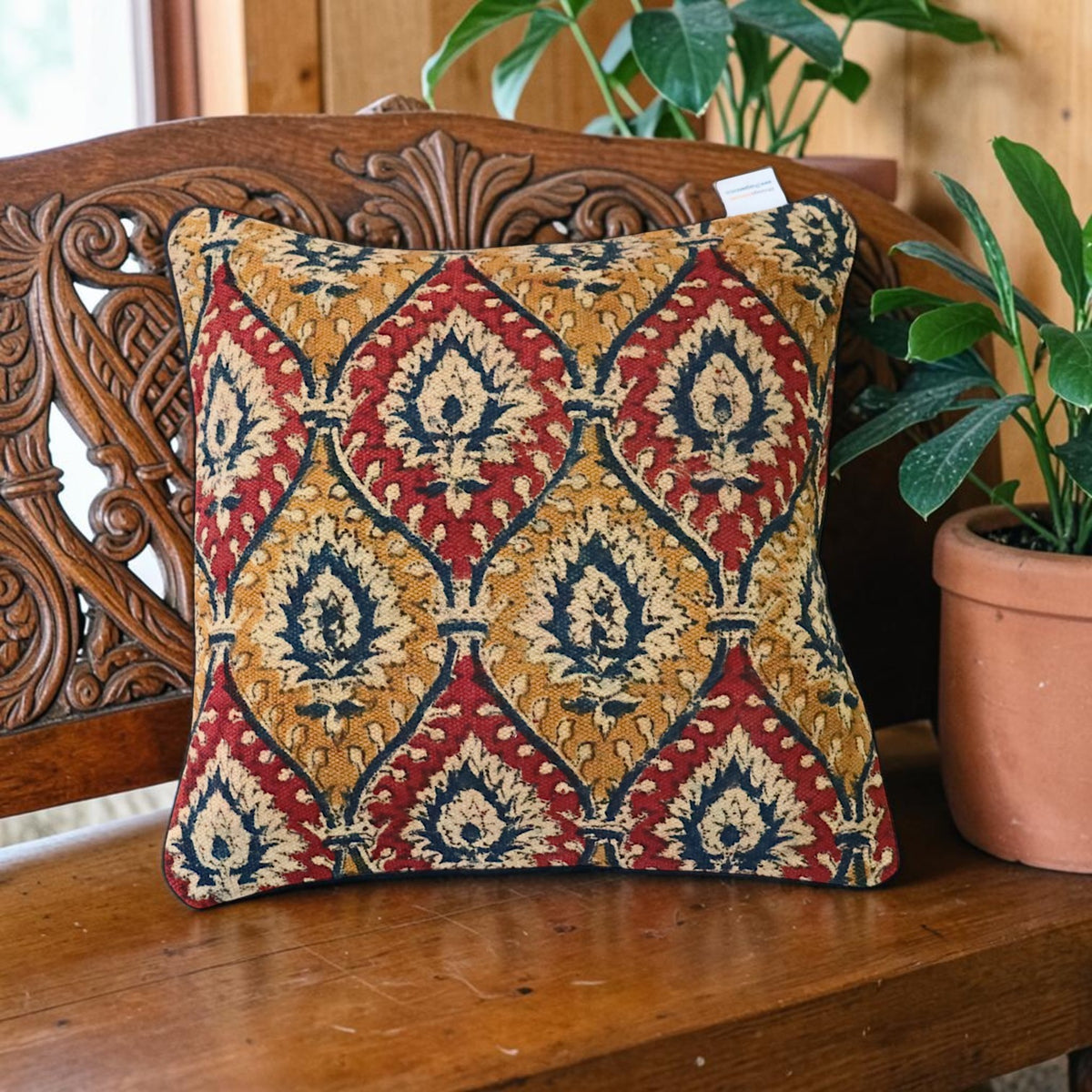 Kalamkari Boota Dhurrie Cushion Cover