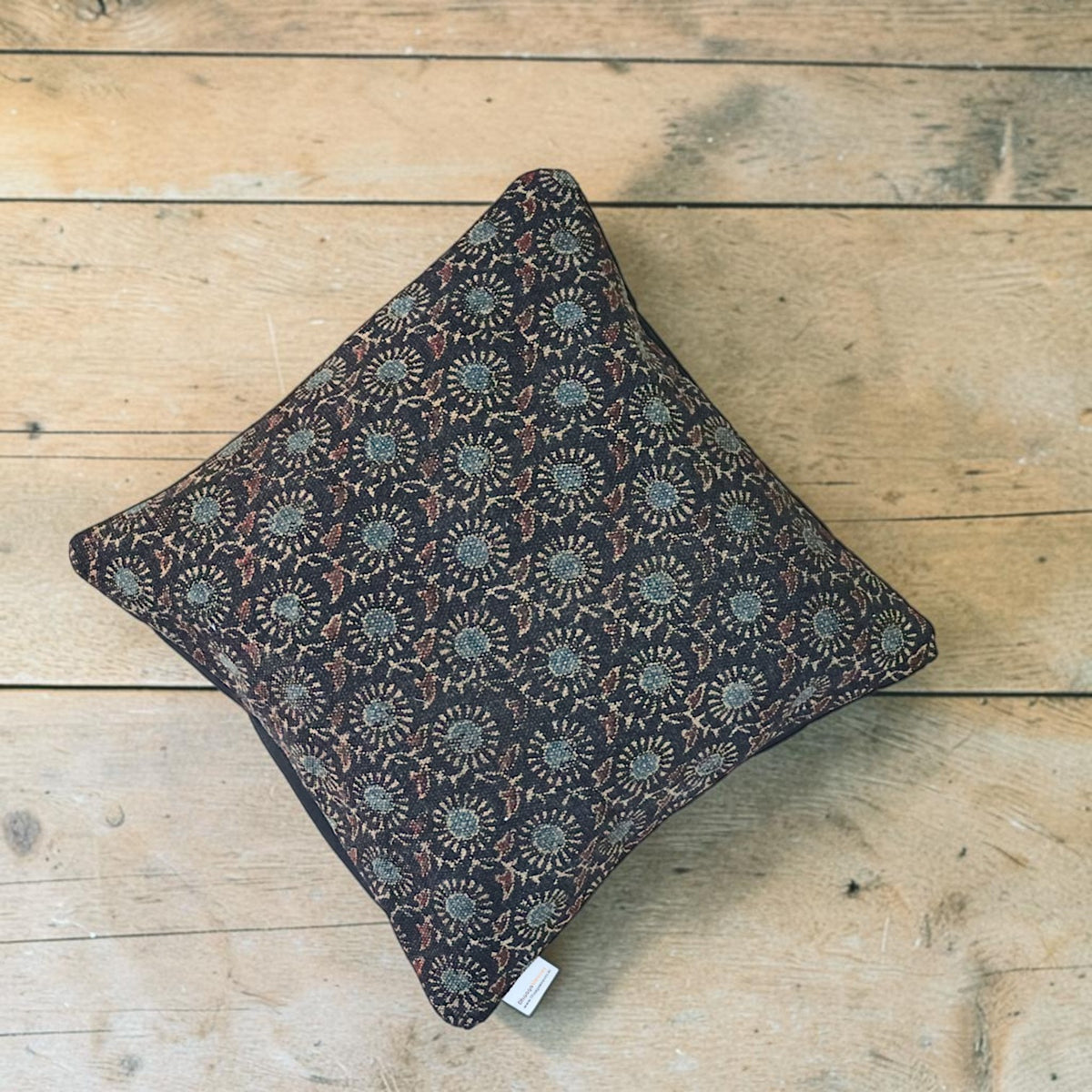 Black Indigo Ajrakh Dhurrie Cushion Cover