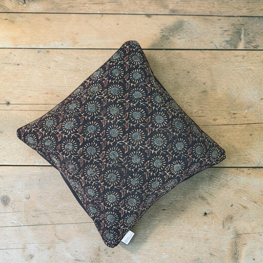 Black Indigo Ajrakh Dhurrie Cushion Cover
