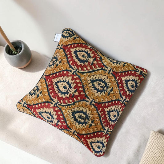 Kalamkari Boota Dhurrie Cushion Cover