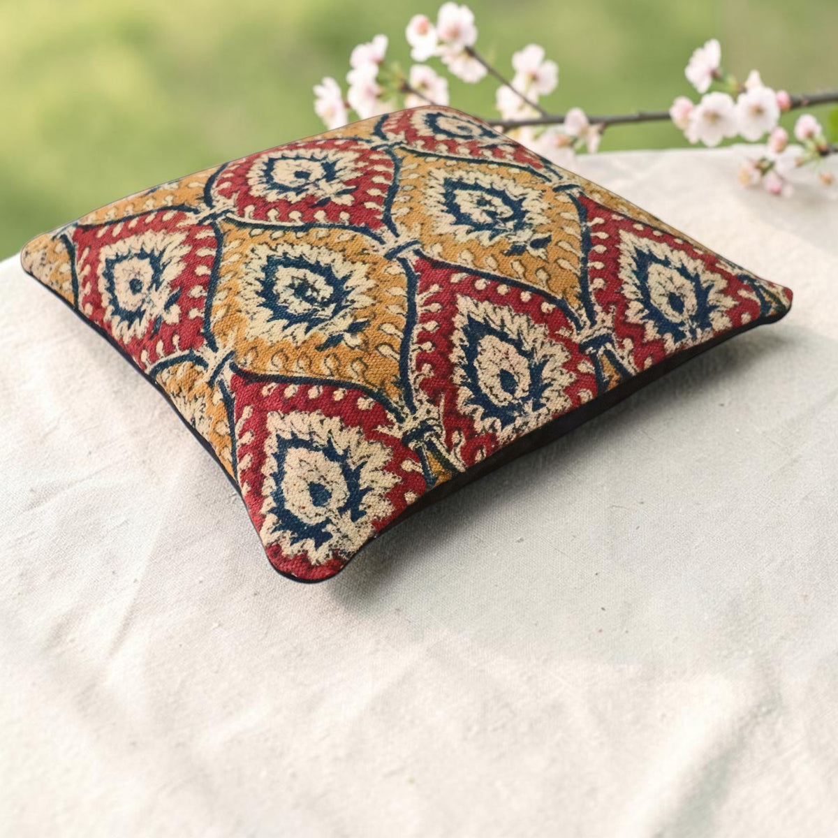 Kalamkari Boota Dhurrie Cushion Cover