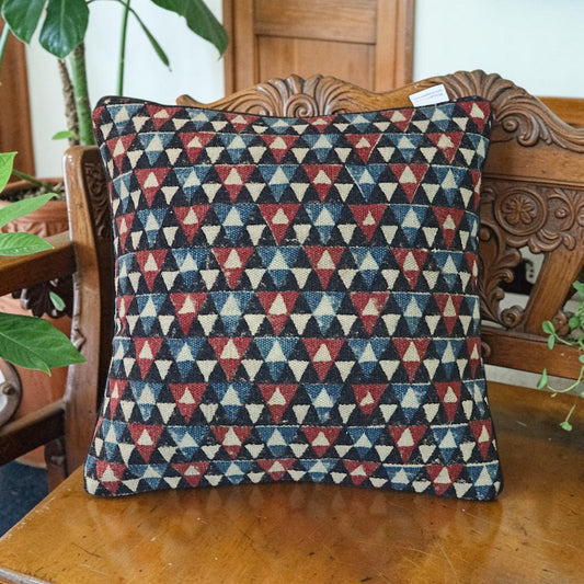 Rina Ajrakh Block printed Dhurrie Cushion Cover