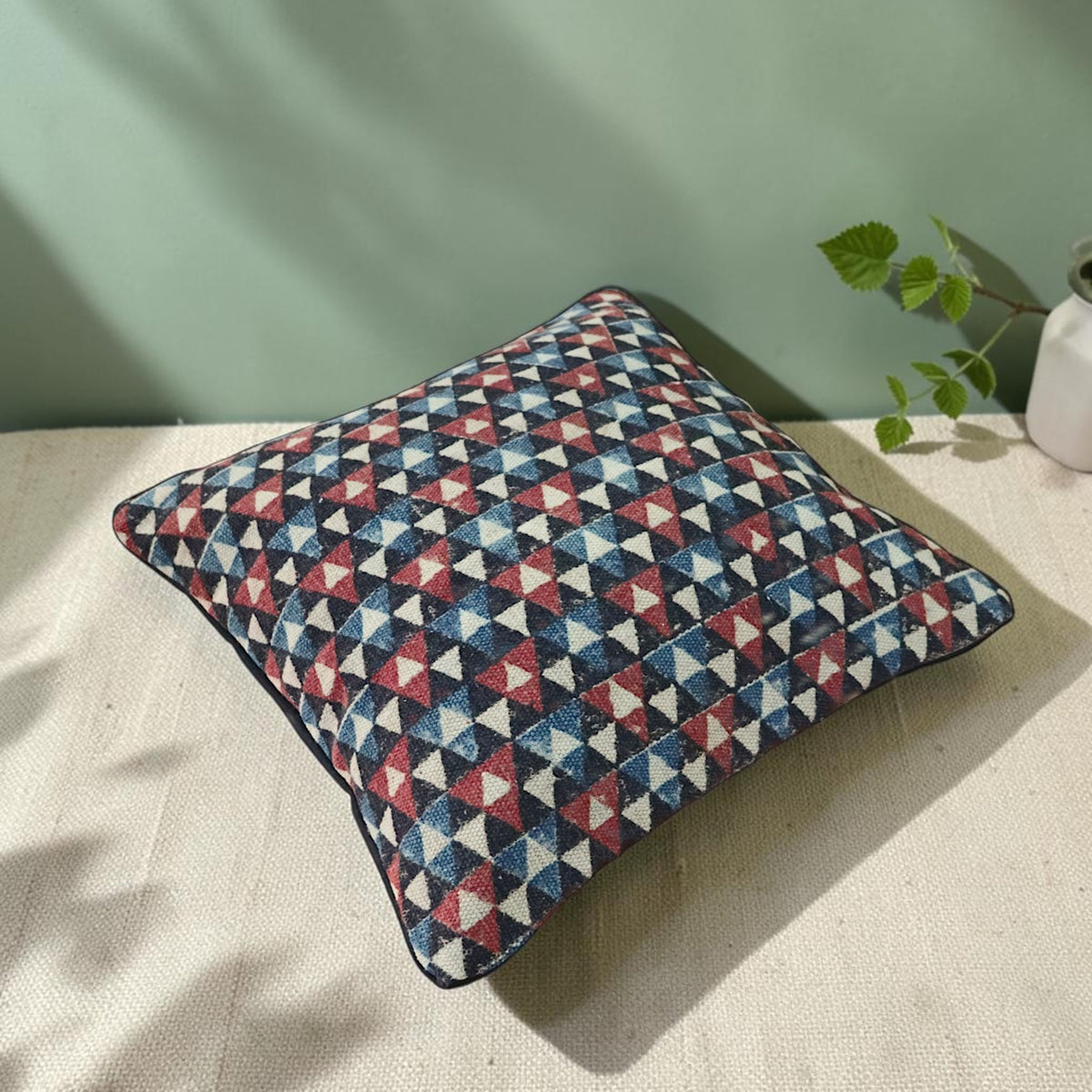 Rina Ajrakh Block printed Dhurrie Cushion Cover
