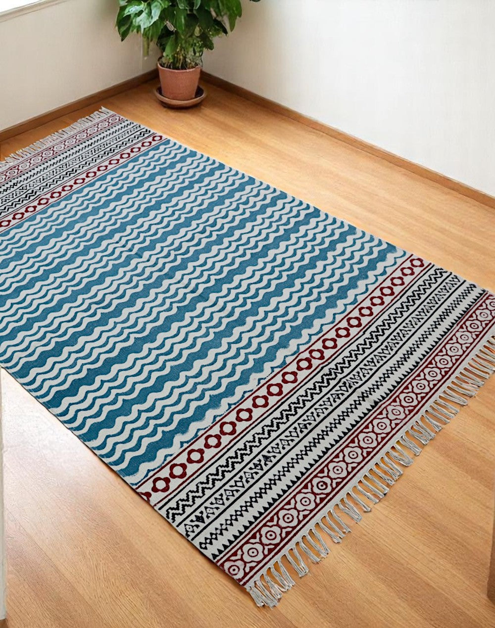 Jhil Block Printed Cotton Dhurrie