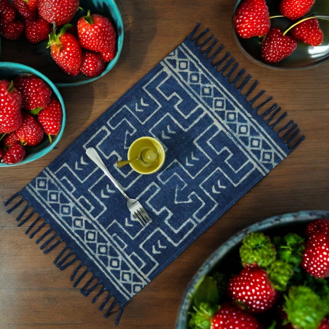 Indigo Print Dhurrie Table Mat-1(Set of 4)