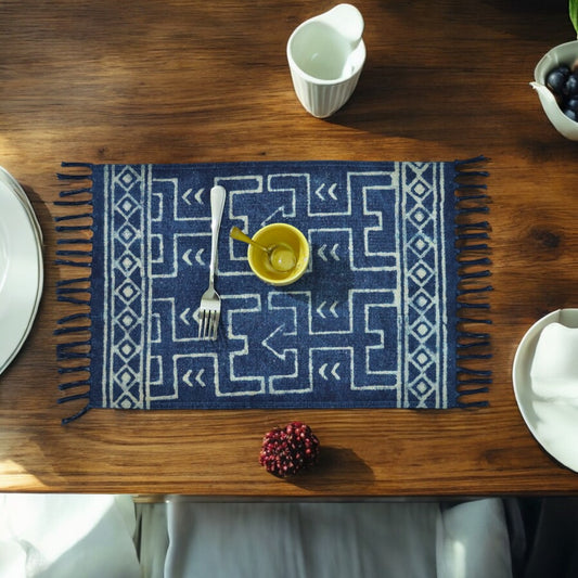 Indigo Print Dhurrie Table Mat-1(Set of 4)