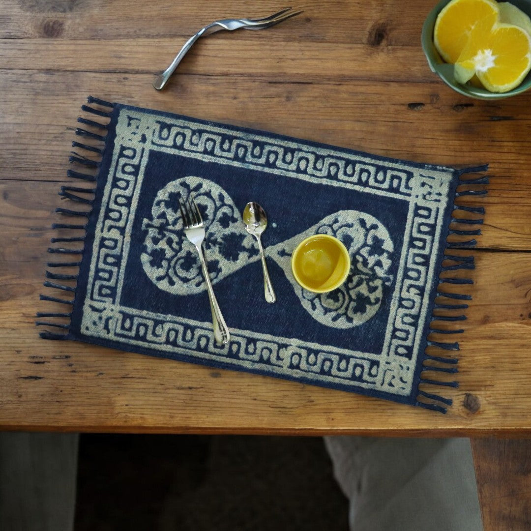 Indigo Print Dhurrie Table Mat-2(Set of 4)