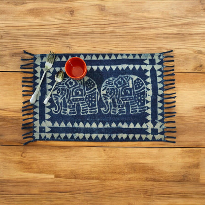 Indigo Print Dhurrie Table Mat-3(set of 4 & set of 6)