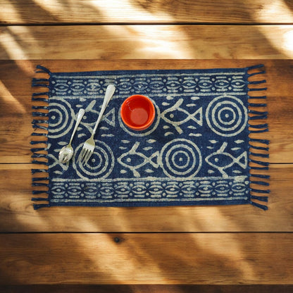 Indigo Print Dhurrie Table Mat-4(set of 4 & set of 6)