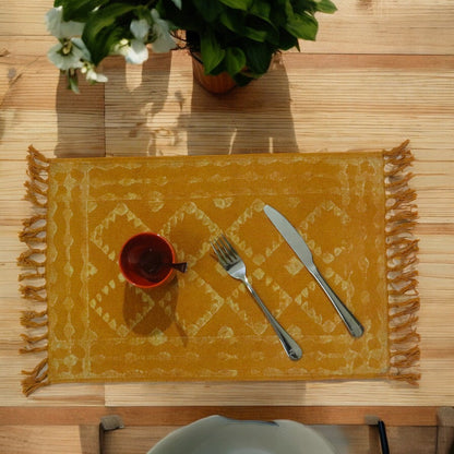 Dabu Printed Dhurrie Table Mat Ocra1(Set of 4 & set of 6)