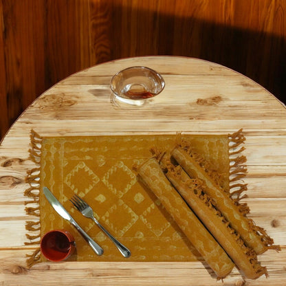 Dabu Printed Dhurrie Table Mat Ocra1(Set of 4 & set of 6)