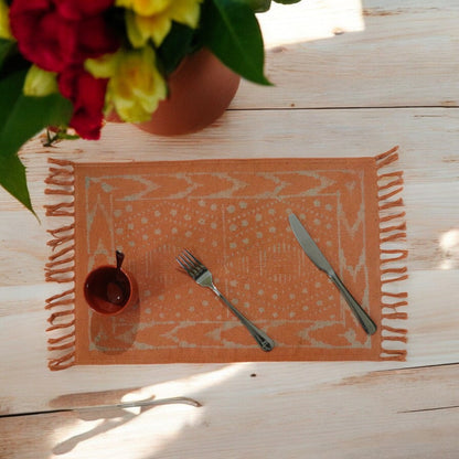 Dabu Printed Dhurrie Table Mats L Orenge 2( Set of 4 & set of 6)