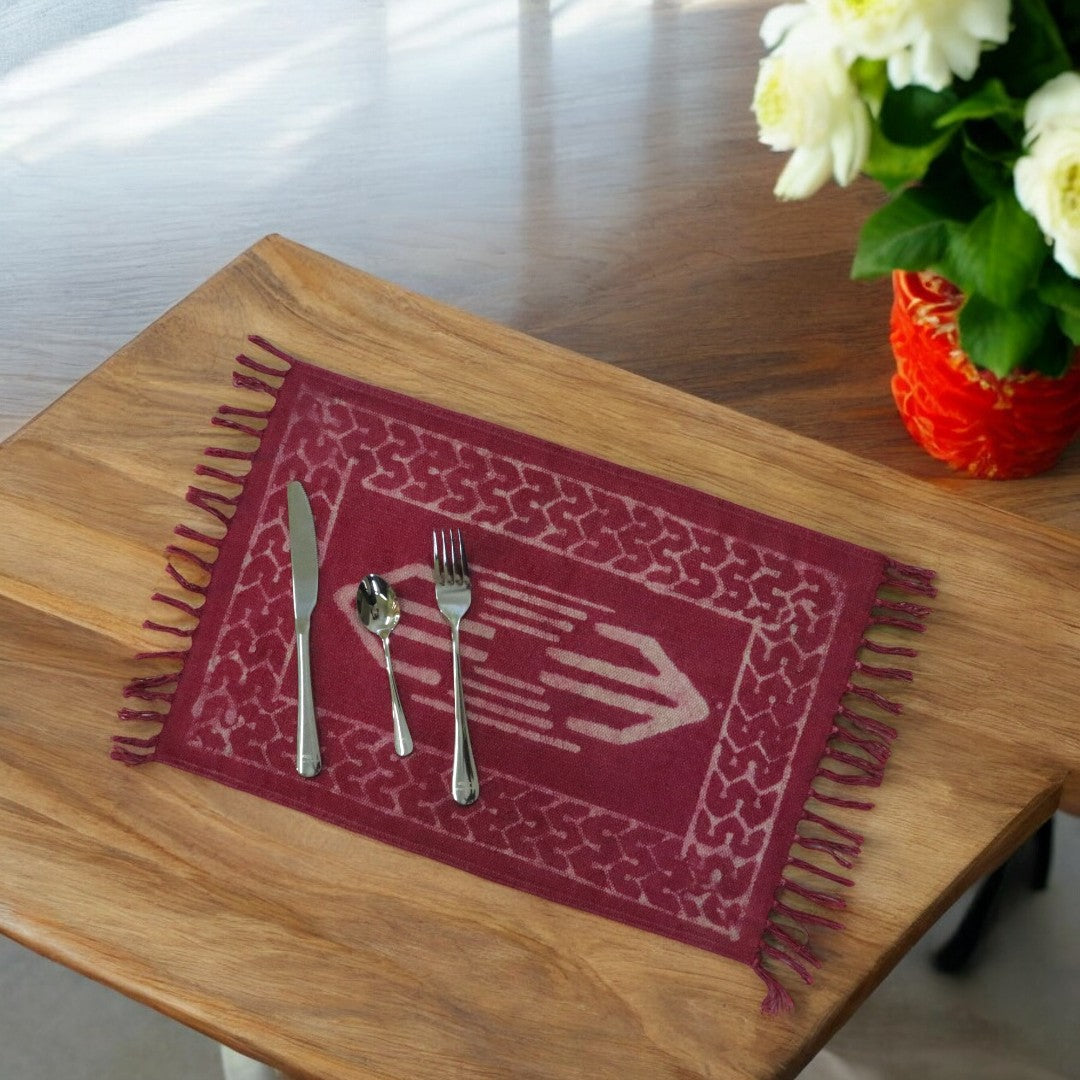 Dabu Printed Dhurrie Table Mats F1( set of 4)