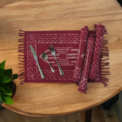 Dabu Printed Dhurrie Table Mats F1( set of 4 & set of 6)