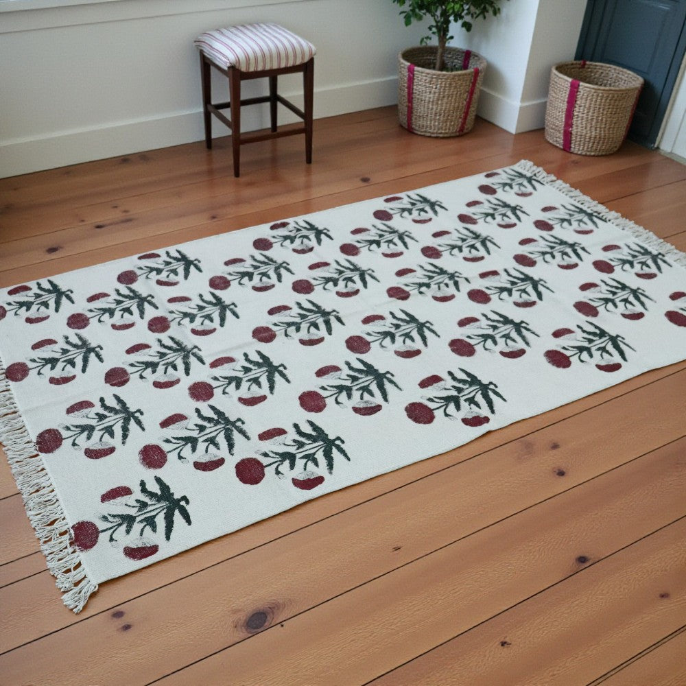 Mari-Gold block Printed Cotton Dhurrie