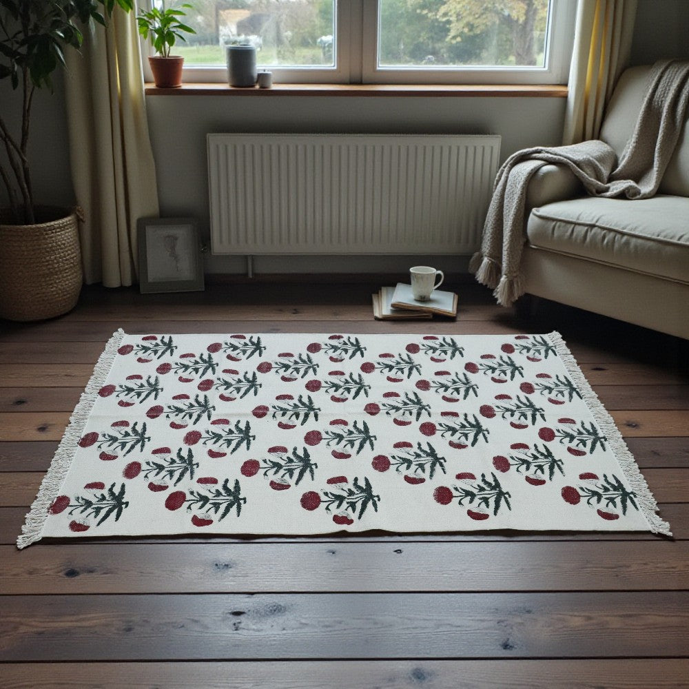 Mari-Gold block Printed Cotton Dhurrie