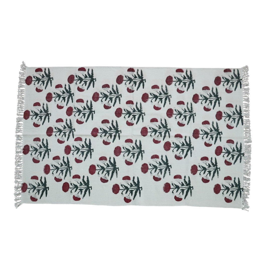 Mari-Gold block Printed Cotton Dhurrie