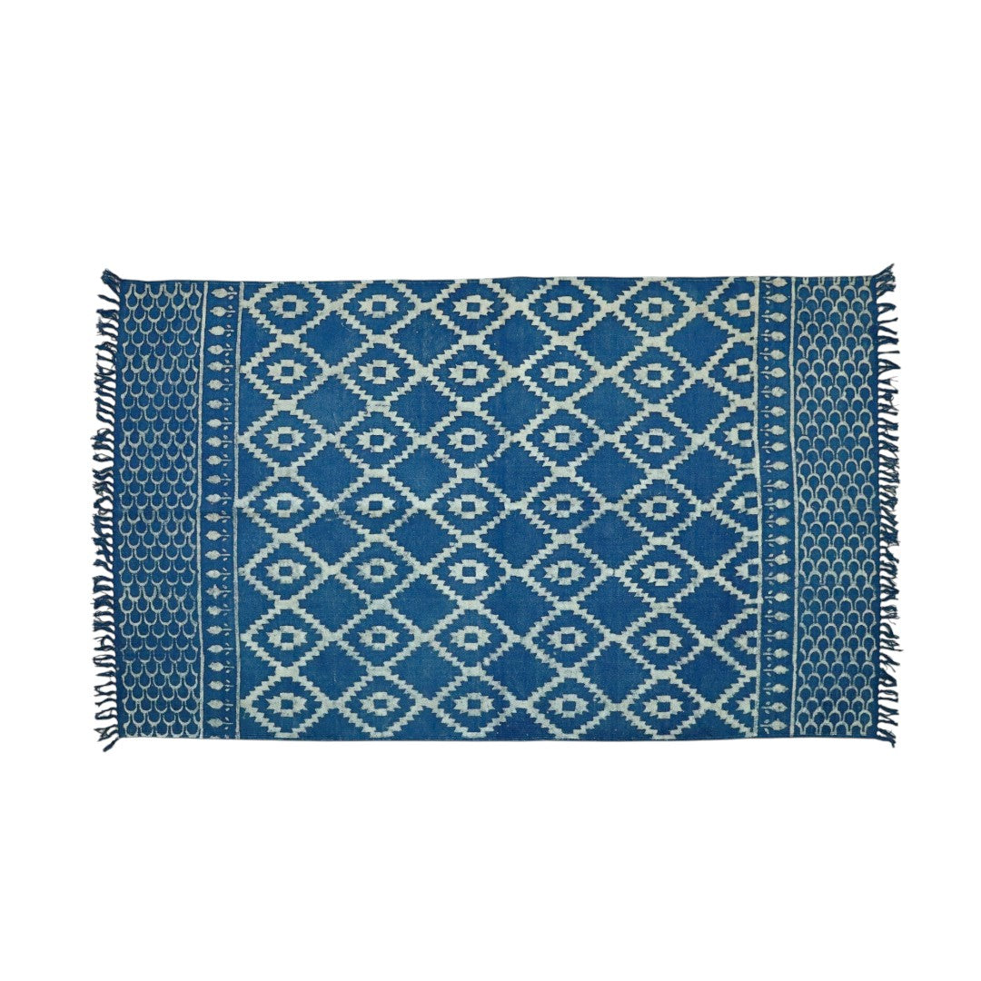 Blue Indigo Ruma Cotton Woven Printed Dhurrie