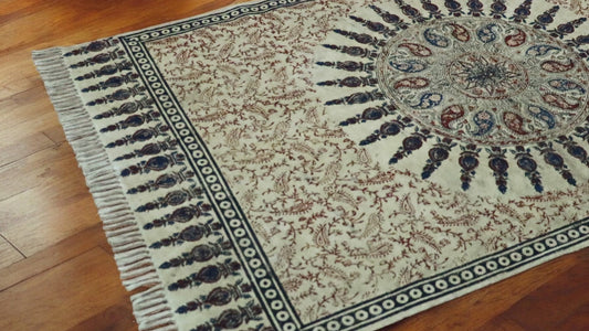 Diya Woven Cotton Kalamkari Printed Dhurrie