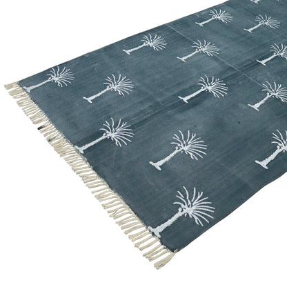 Block Printed Grey Cotton Dhurrie
