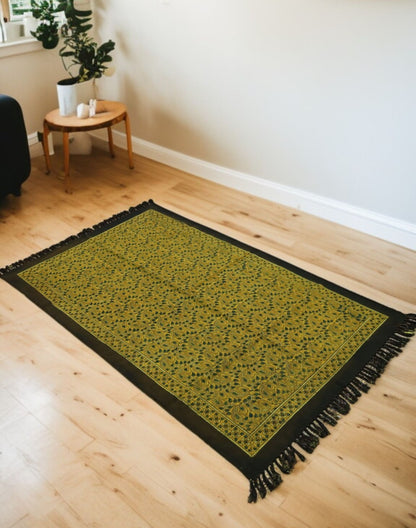 Darsa Ajrakh Cotton Woven Block Printed Dhurrie