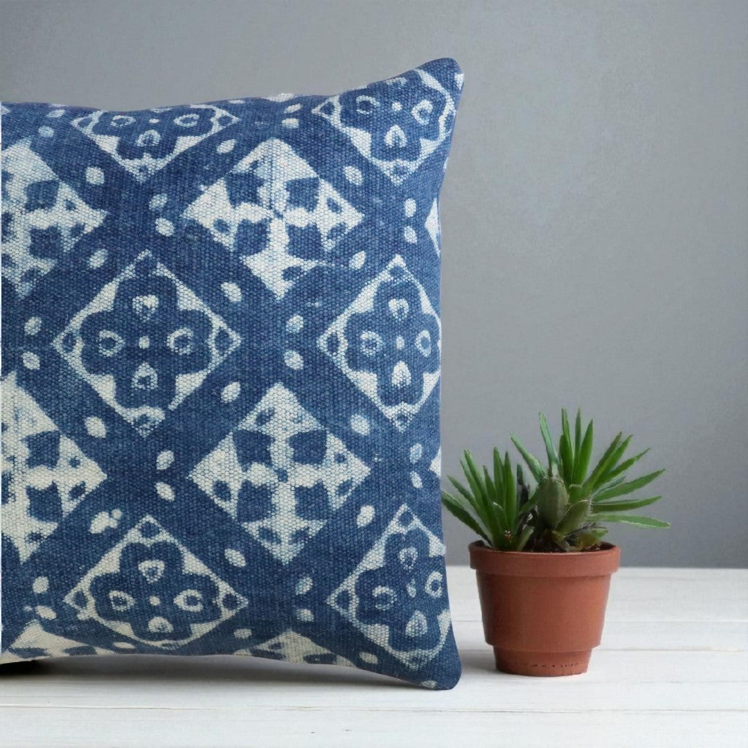 Geometric Dabu Indigo Dhurrie Cushion Covers