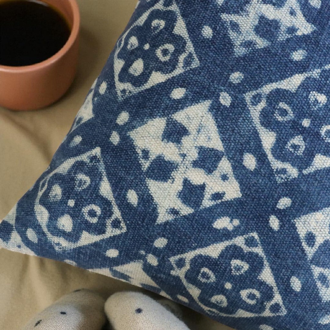 Geometric Dabu Indigo Dhurrie Cushion Covers