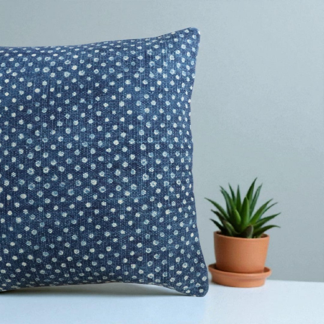 Polka Dots Dabu Indigo Dhurrie Cushion Covers