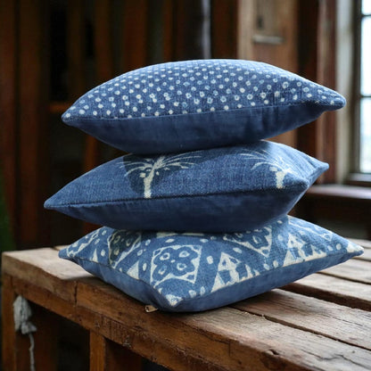 Geometric Dabu Indigo Dhurrie Cushion Covers