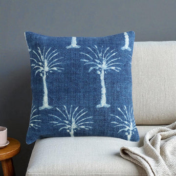 Palm Tree Indigo Dabu Dhurrie Cushion Cover