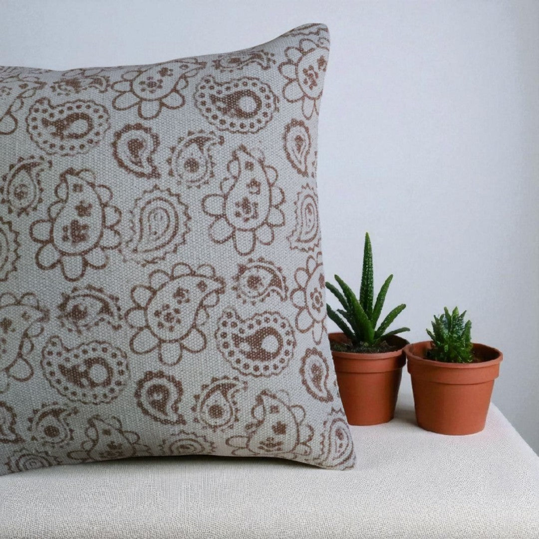 Paiseley Block Printed Dhurrie Cushion Cover