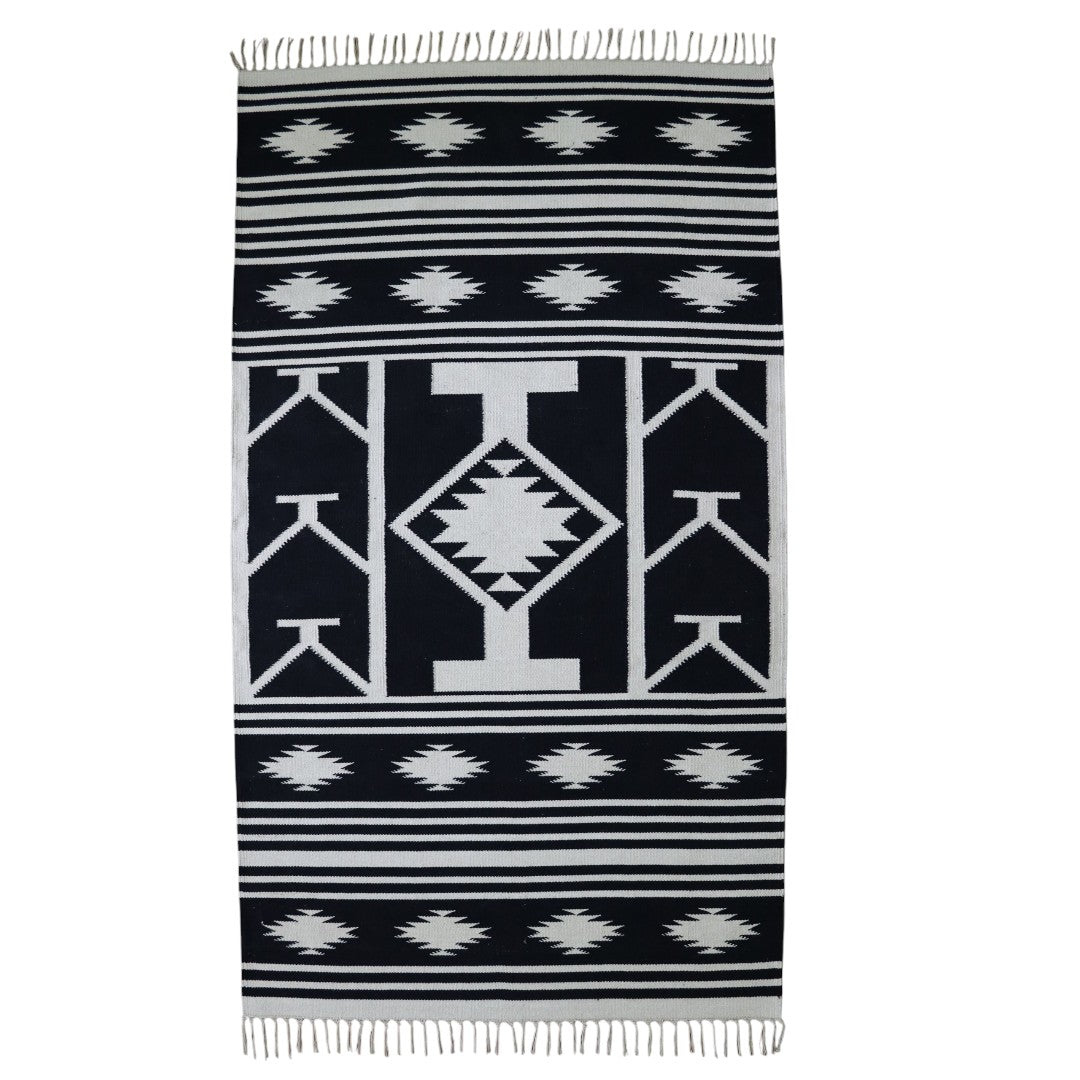 Cotton Woven Charvi Black & White Warangal Dhurrie