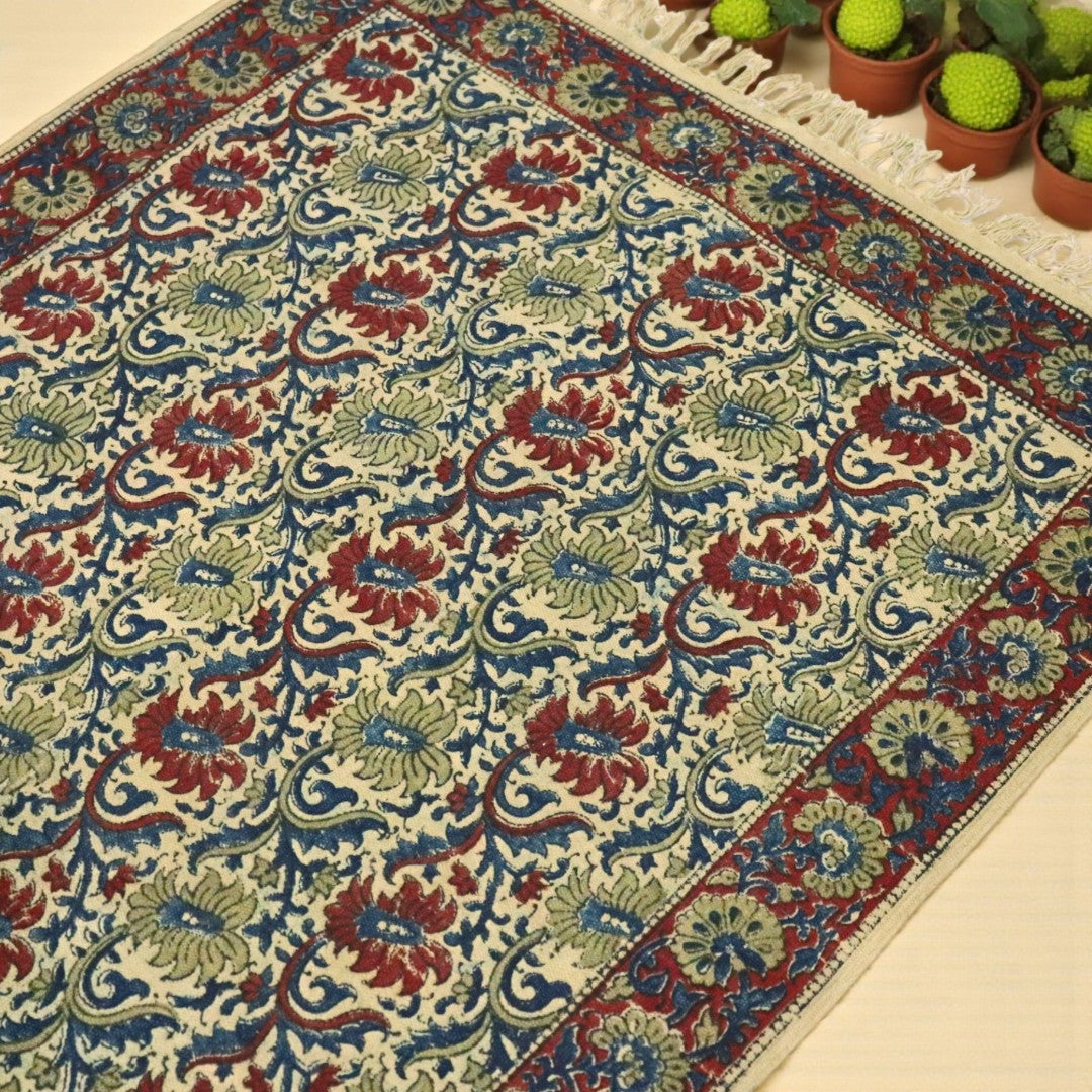 Green Riya Kalamkari Cotton Dhurrie