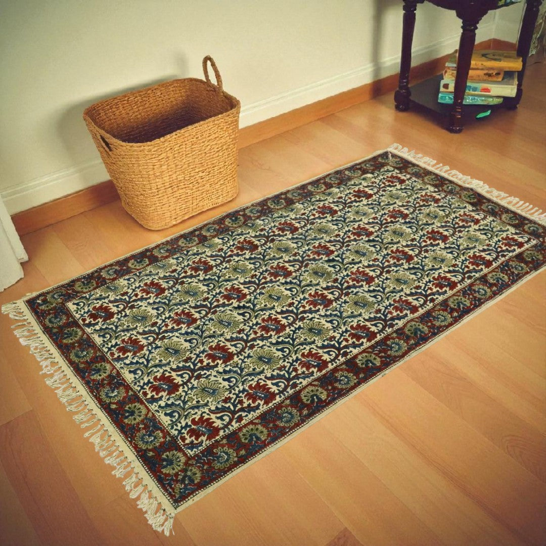Green Riya Kalamkari Cotton Dhurrie