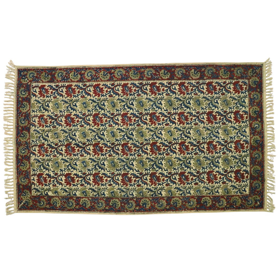 Green Riya Kalamkari Cotton Dhurrie
