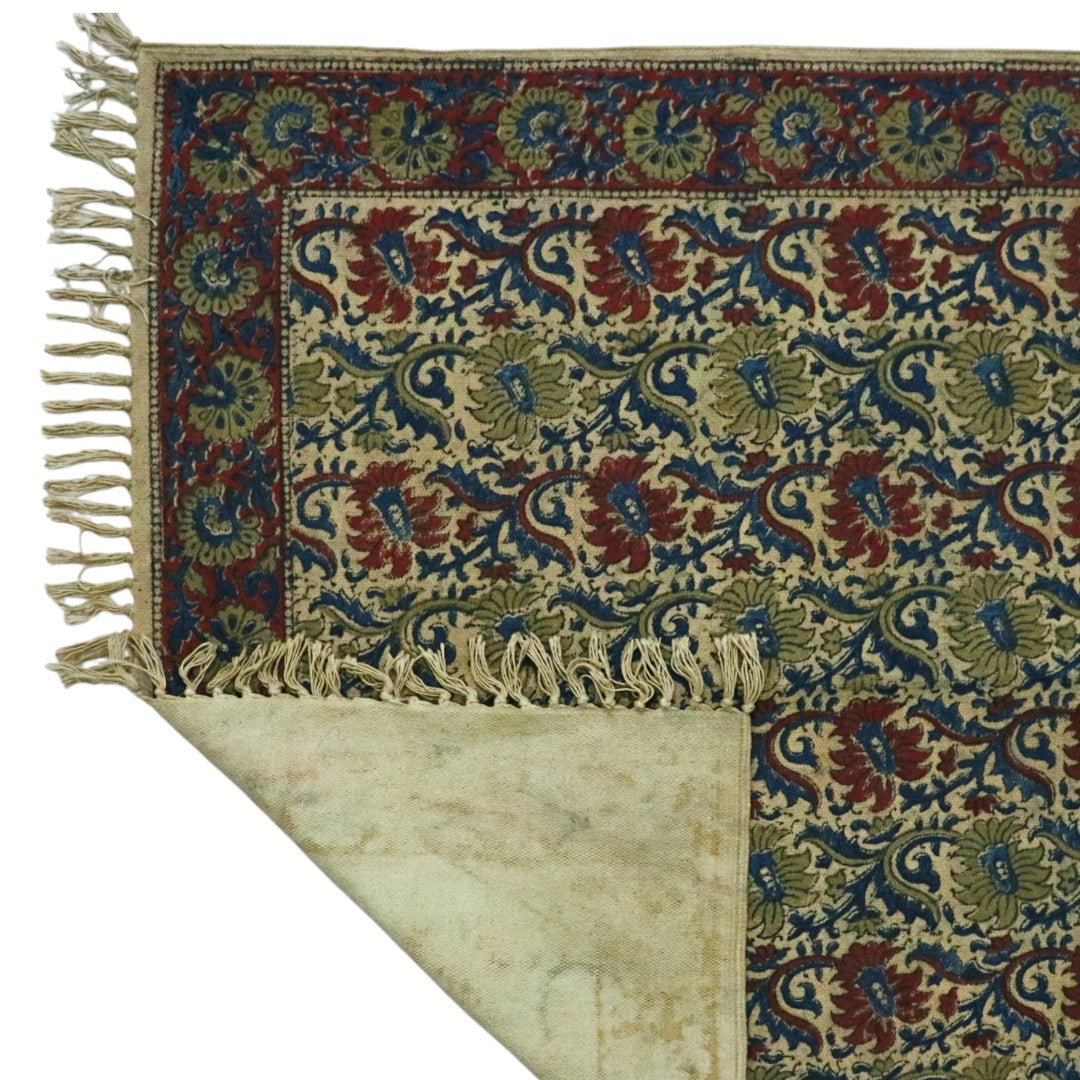 Green Riya Kalamkari Cotton Dhurrie