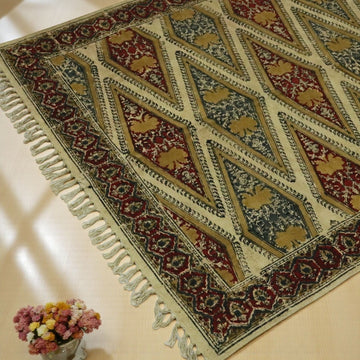 Ocra Red kalamkari Printed Dhurrie