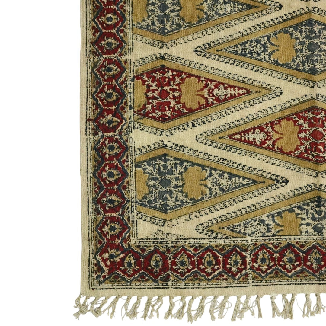 Ocra Red kalamkari Printed Dhurrie