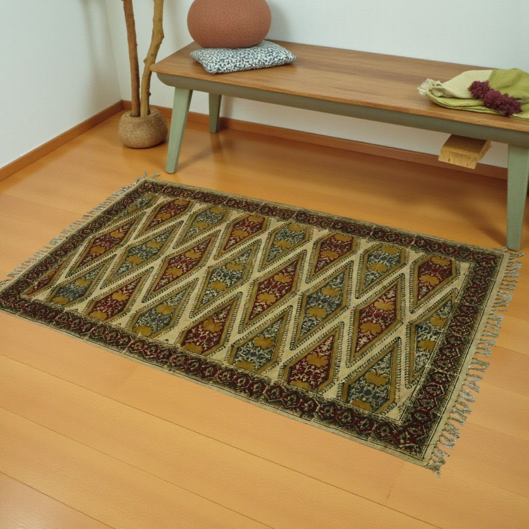 Ocra Red kalamkari Printed Dhurrie