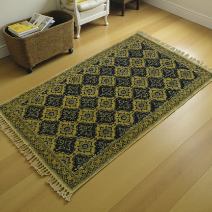 Black Aroh Kalmkari Printed Cotton Dhurrie