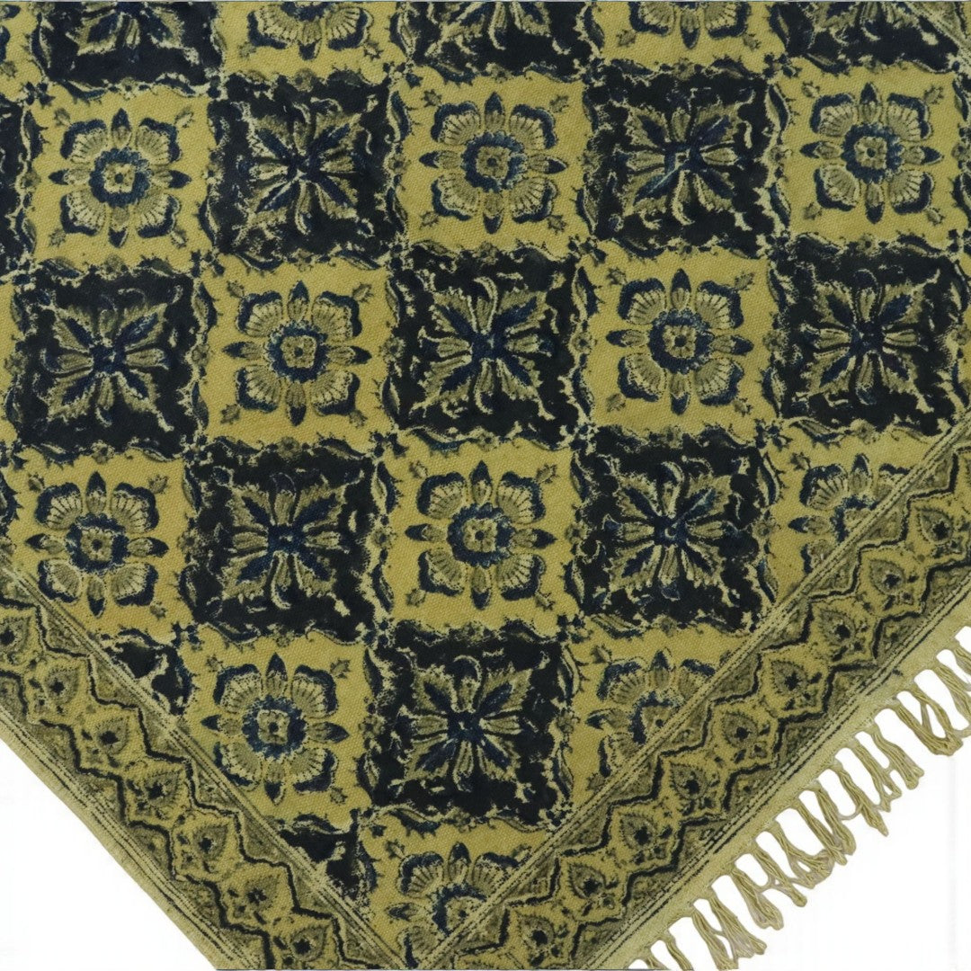 Black Aroh Kalmkari Printed Cotton Dhurrie