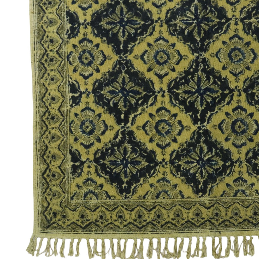 Black Aroh Kalmkari Printed Cotton Dhurrie