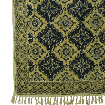 Black Aroh Kalmkari Printed Cotton Dhurrie