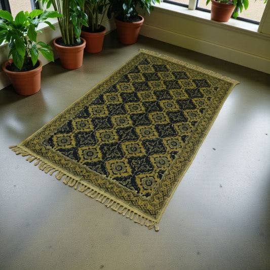 Black Aroh Kalmkari Printed Cotton Dhurrie