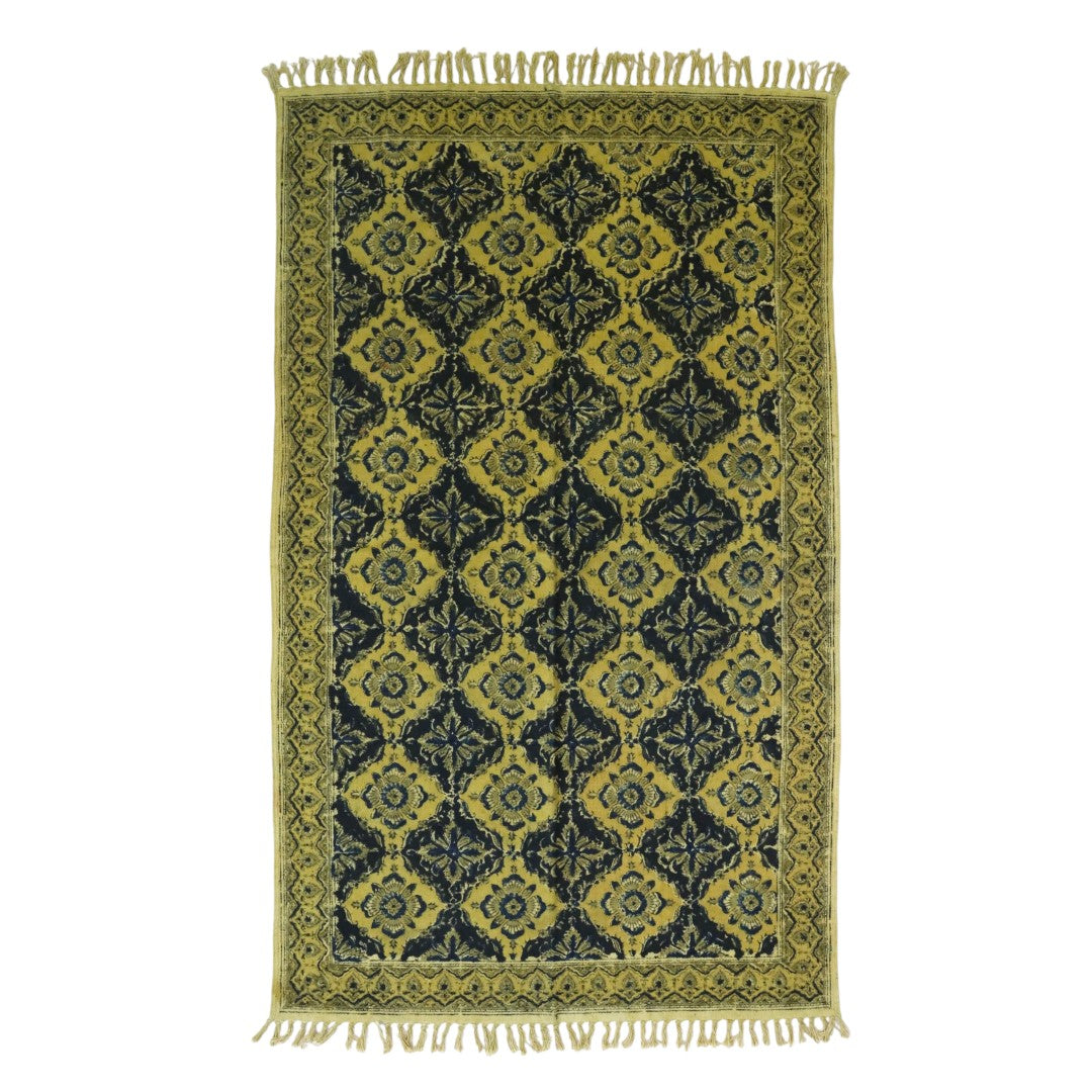 Black Aroh Kalmkari Printed Cotton Dhurrie