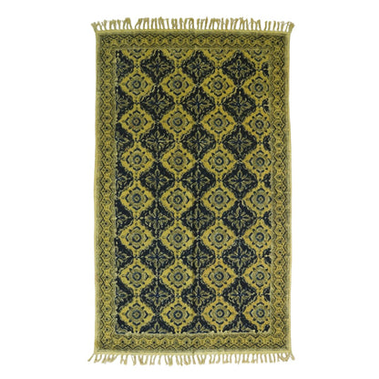 Black Aroh Kalmkari Printed Cotton Dhurrie